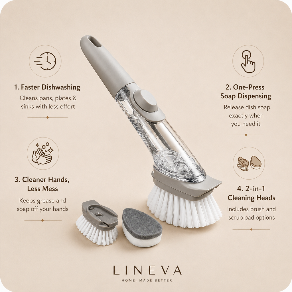 Lineva DishEase™ -  2-in-1 Soap Dispensing Brush