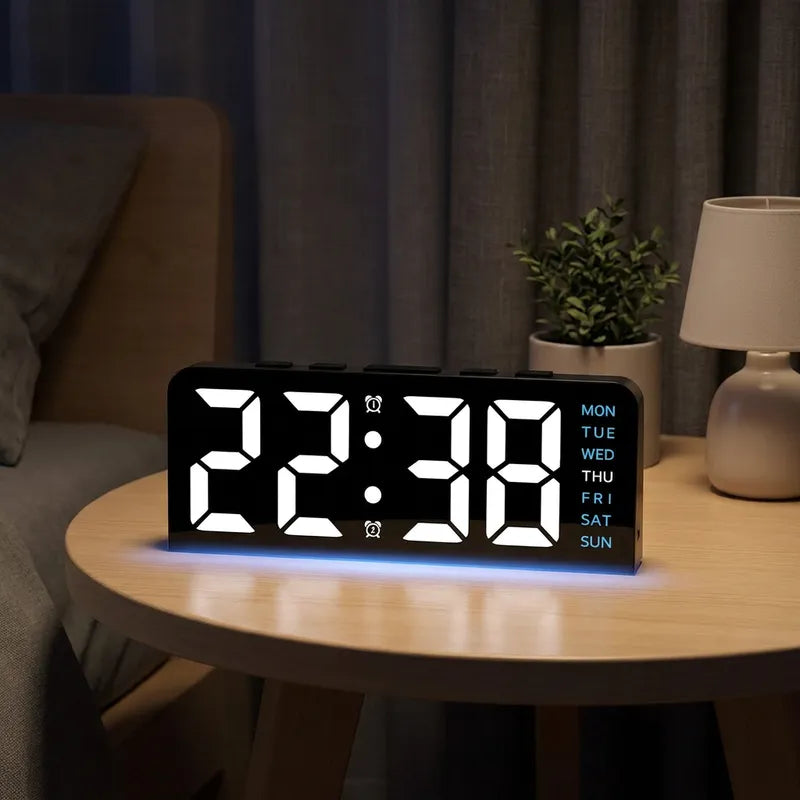 7'' LED Digital Alarm Clock Table Clock Three-Level Adjustable Brightness Dimmer/Dual Alarm/Temp/Date/Night Light for Bedrooms